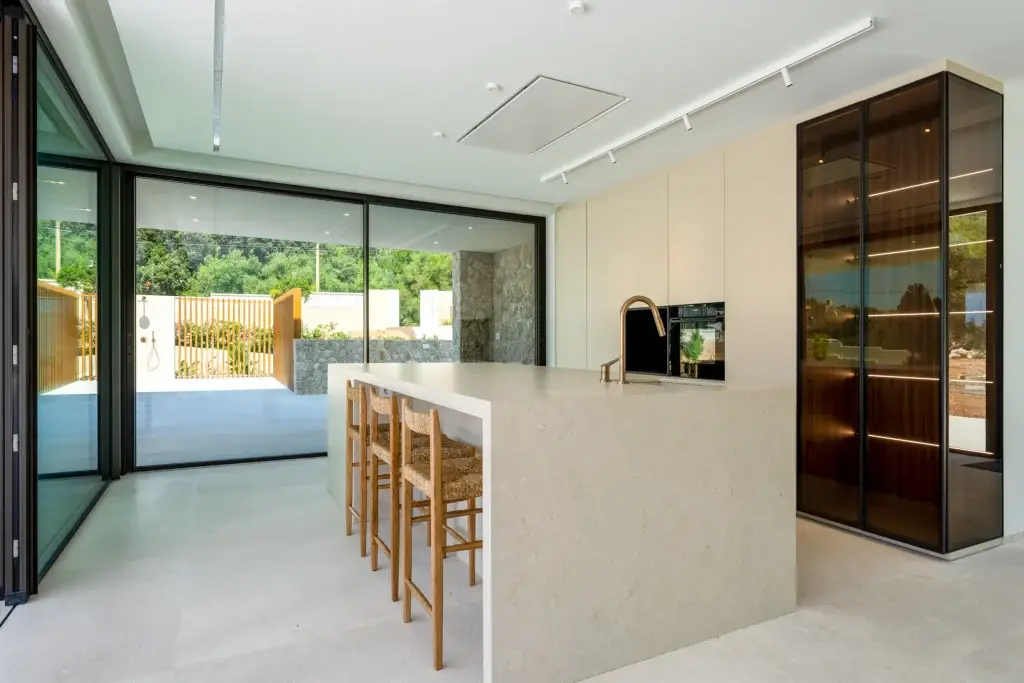 Kitchen island overlooking the garden at Nova One