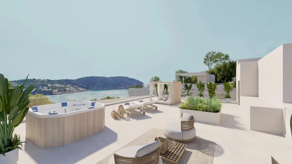 Architectural visualisation: rooftop terrace with optional jacuzzi at the Camp de Mar villa