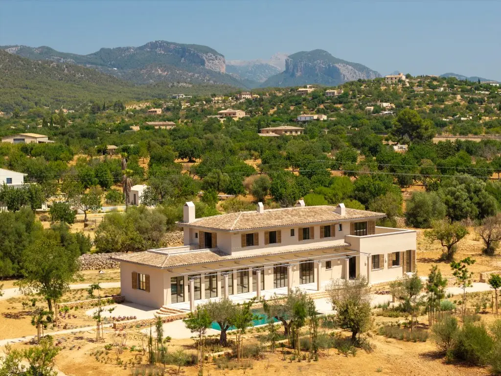 Aerial view of the finca and surrounding countryside in Santa Maria del Camí
