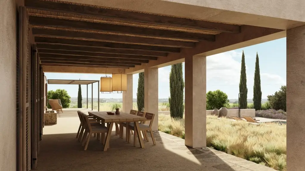 Casa Campos rendering of the covered terrace and outdoor dining area