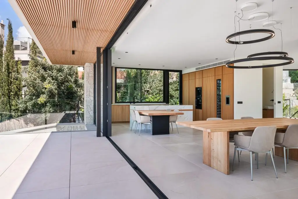 Terrace opening into the kitchen and dining area at the Old Bendinat villa
